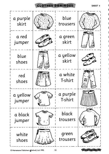 English for children: CLOTHES DOMINOES