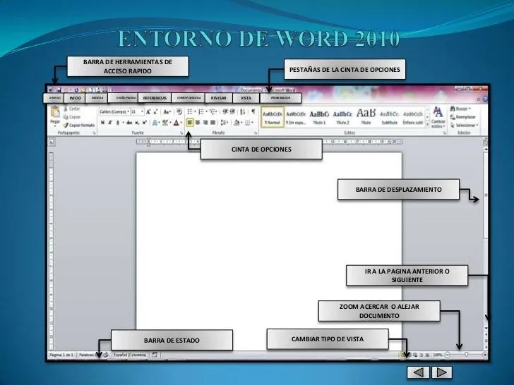 Entorno de word 2010 en ingles