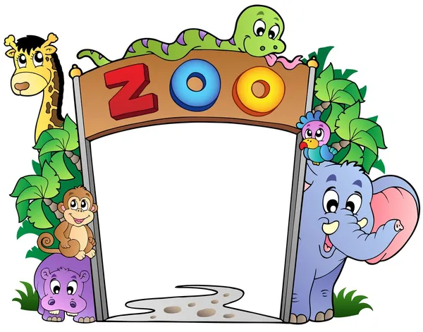 Entrada del zoológico con varios animales — Vector stock © clairev ...