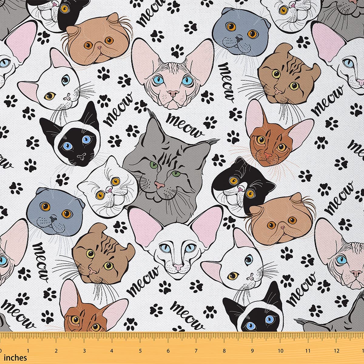 Erosebridal Tela de gato linda por The Yard, tela de tapicería de gato de  dibujos animados,