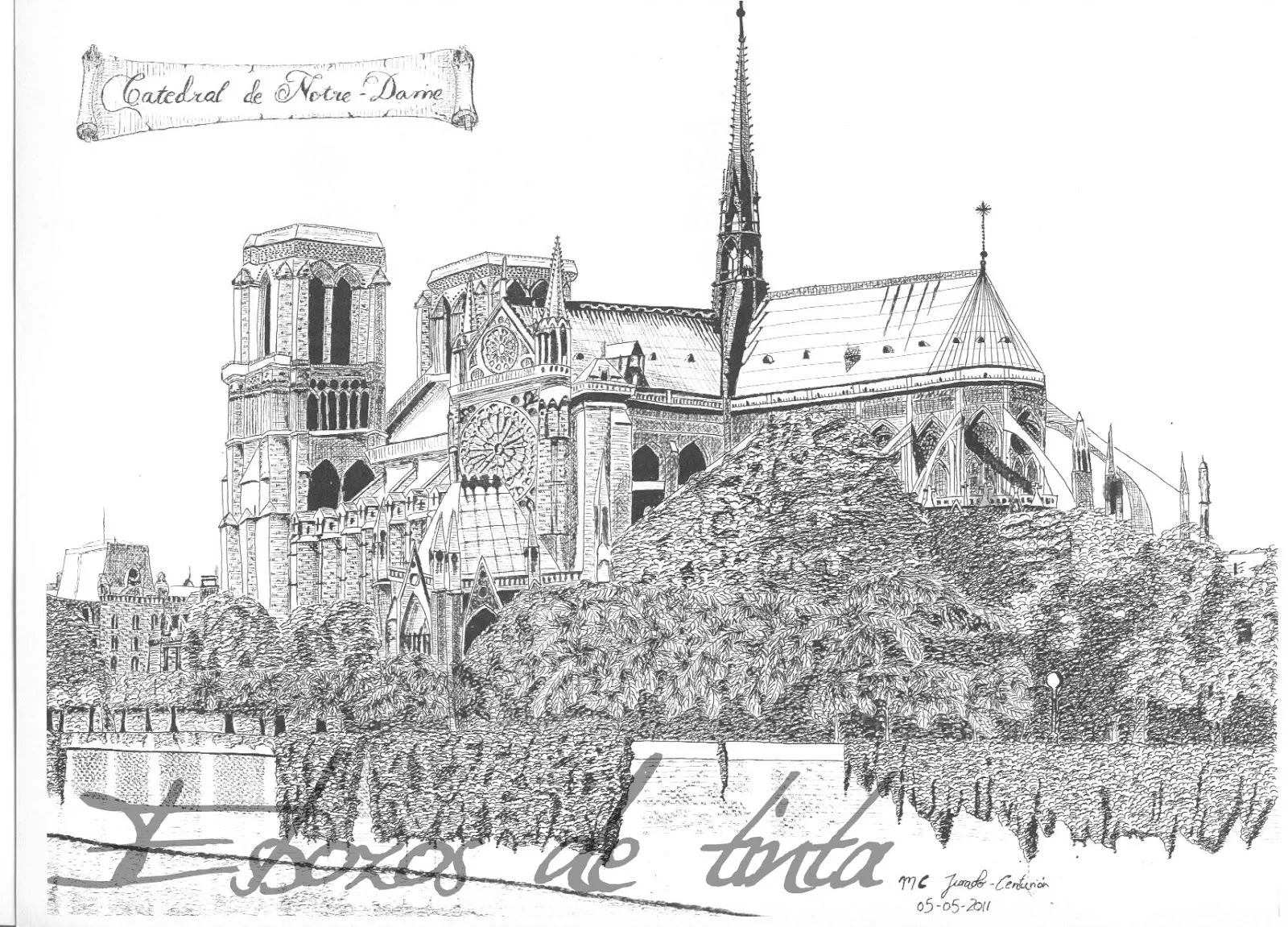 Esbozos de Tinta. Dibujos a plumilla: Catedral de Notre Dame de París