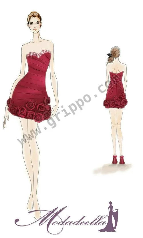 Escote Corazon Flores en Cola Vestido de Coctel MEP025 Escote Corazon Flores en Cola Vestido de Coctel MEP025