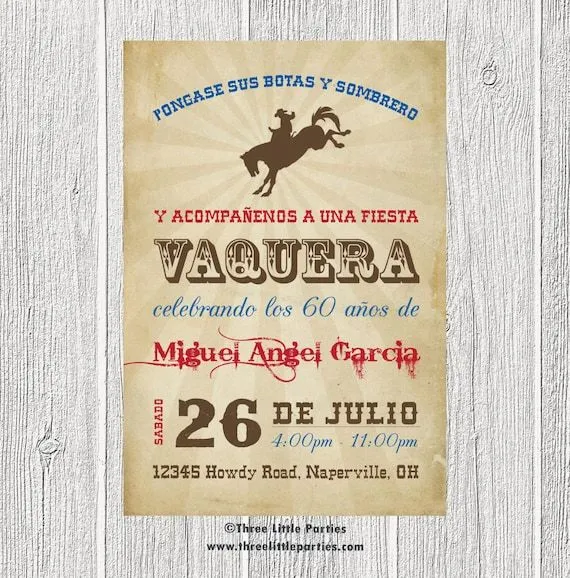 Español vaquero invitación Fiesta Vaquera por ThreeLittleParties