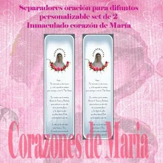 Corazones de Maria: Separador con bella oración para difuntos.