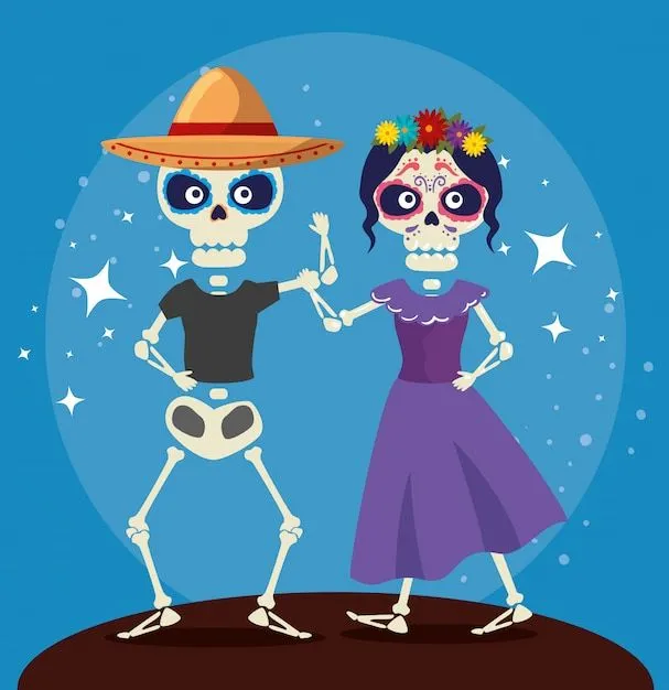 Esqueleto bailando con catrina para la celebración del día de los muertos |  Vector Gratis