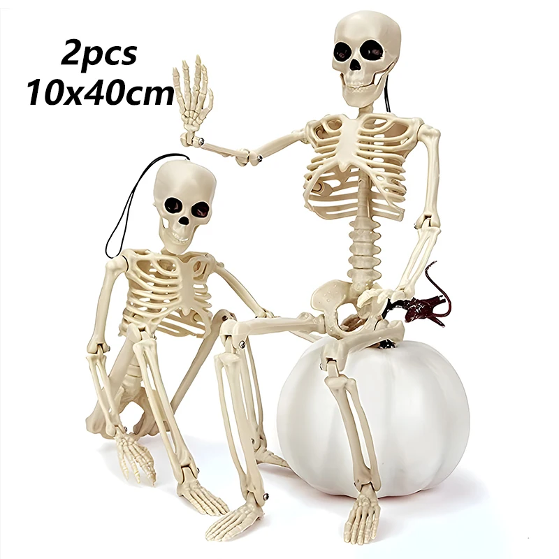 Esqueleto movible de 2 piezas para Halloween, Calavera humana falsa,  huesos, decoración para el hogar, Casa Encantada, accesorios de terror,  adorno de juguete - AliExpress