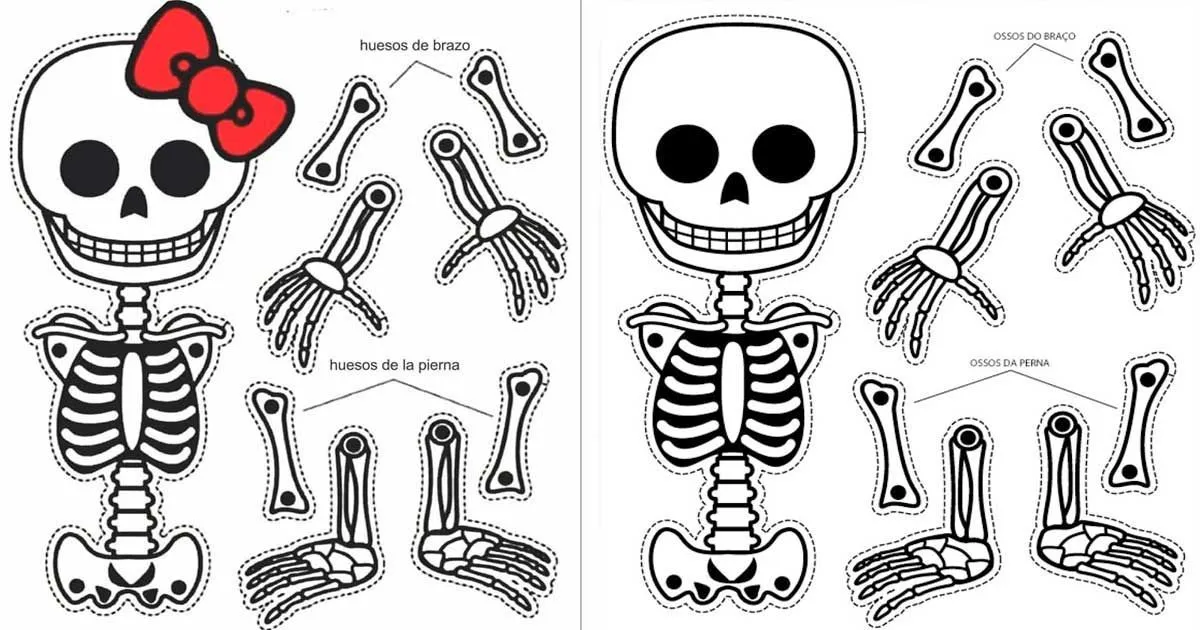 Esqueletos recortables | Artesanía de halloween, Halloween para colorear,  Decoraciones de halloween caseras