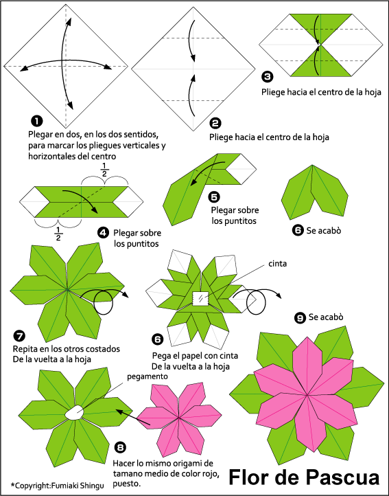ESQUEMA - flor de pascua .. Origami Poinsettia | PAPEL | Pinterest ...