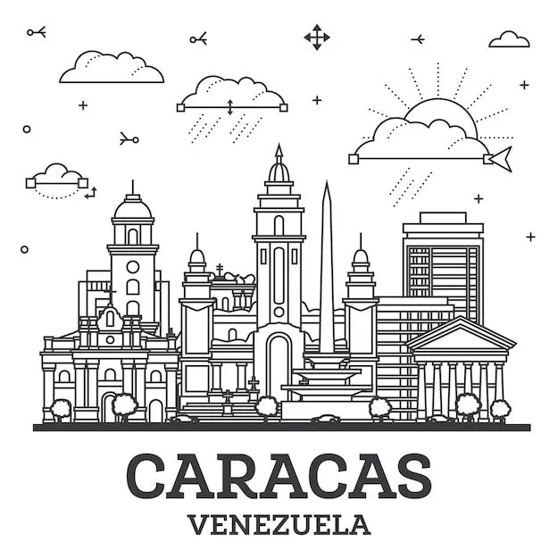 Esquema del horizonte de la ciudad de caracas venezuela con edificios  modernos e históricos aislados en blanco paisaje urbano de caracas con  puntos de referencia | Vector Premium