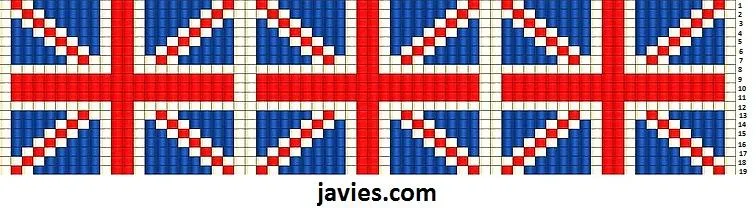 Esquema pulsera bandera Inglaterra con rocallas - Javies.com