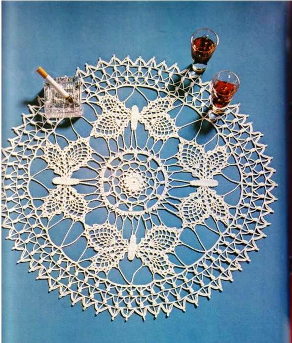 Solo esquemas y diseños de crochet: MANTEL REDONDO MARIPOSAS