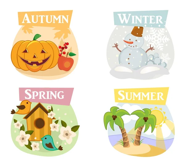 Cuatro estaciones plano iconos: invierno, primavera, verano, otoño ...