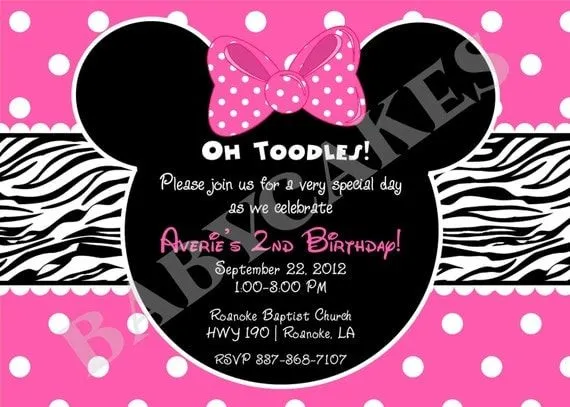 Minnie Mouse Zebra Print Birthday Invitation DIY by jcbabycakes