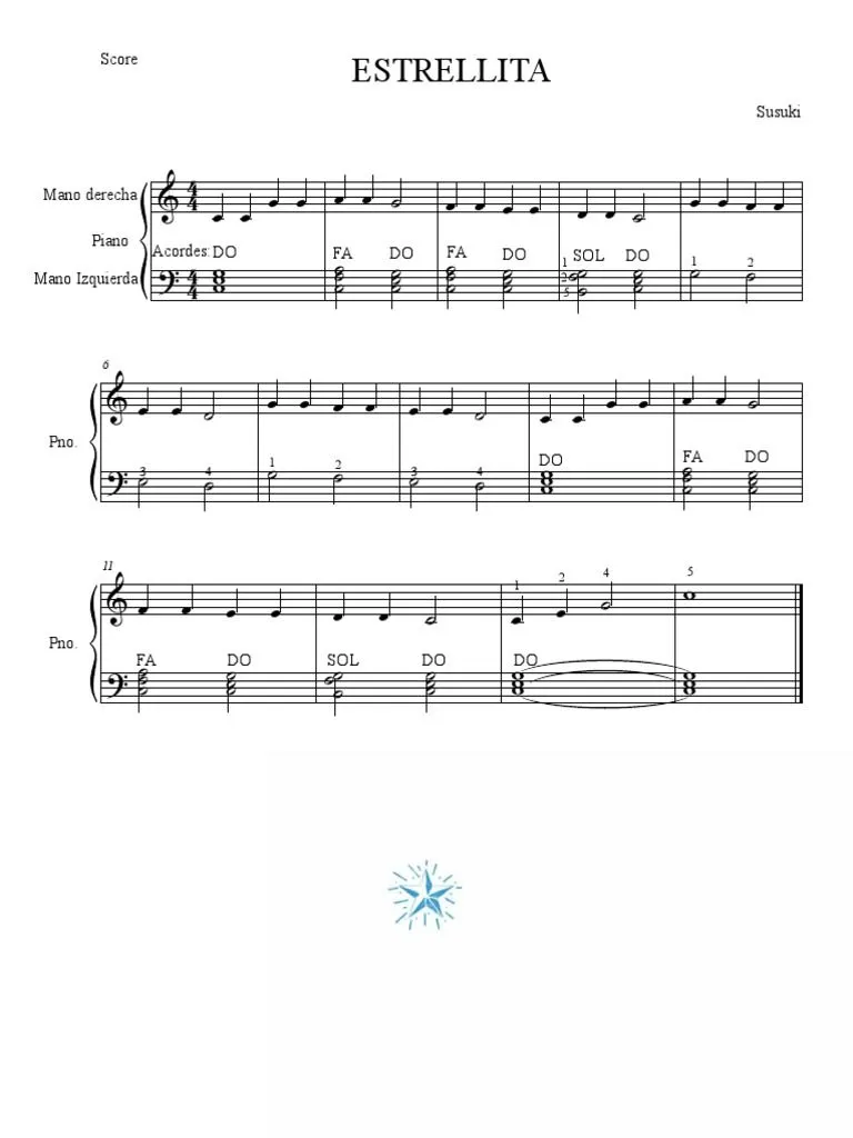 Estrellita Canción Piano | PDF | Composiciones Musicales | Elementos de la  música