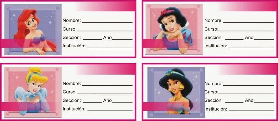 ETIQUETAS PARA CUADERNOS: Etiqueta de Princesas Disney