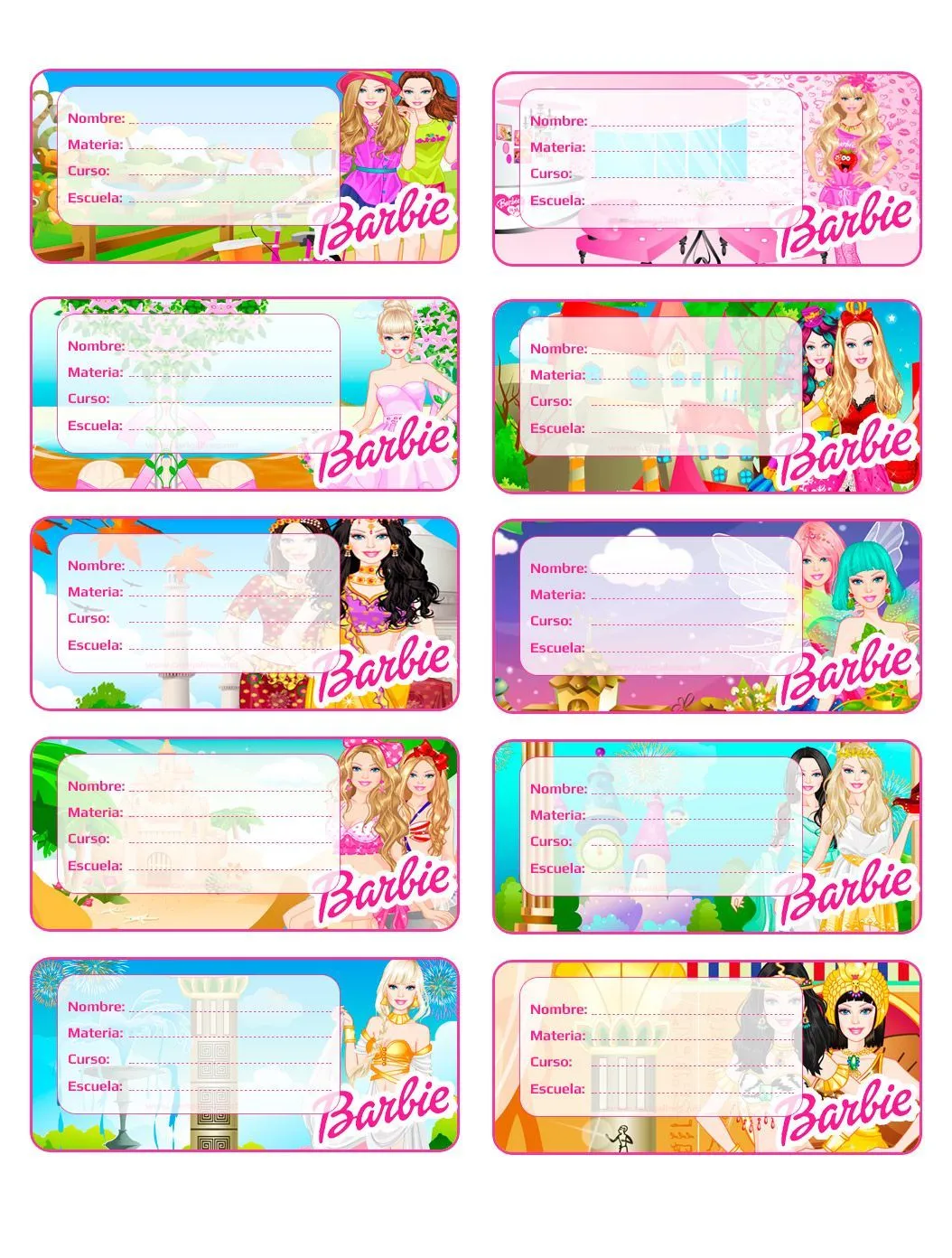 etiquetas para imprimir para tus libros y cuadernos de Barbie ... etiquetas para imprimir para tus libros y cuadernos de Barbie ...