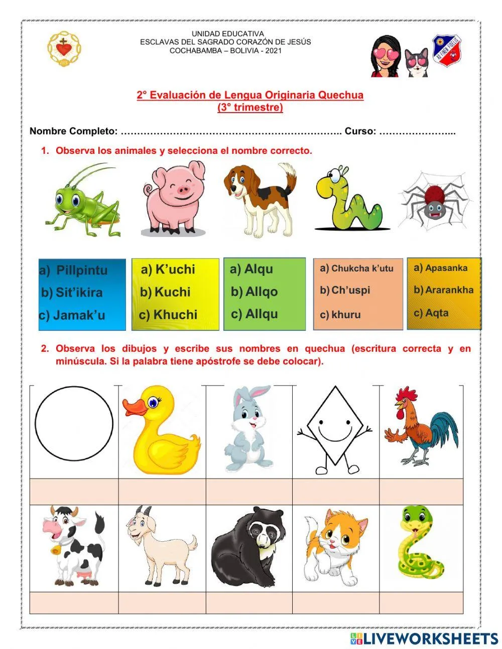 Evaluación animales y figuras geométricas worksheet | Live Worksheets Evaluación animales y figuras geométricas worksheet | Live Worksheets