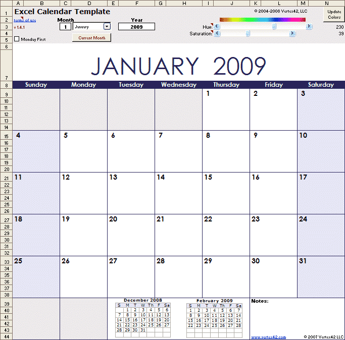 Excel Calendar Template for 2015 and Beyond