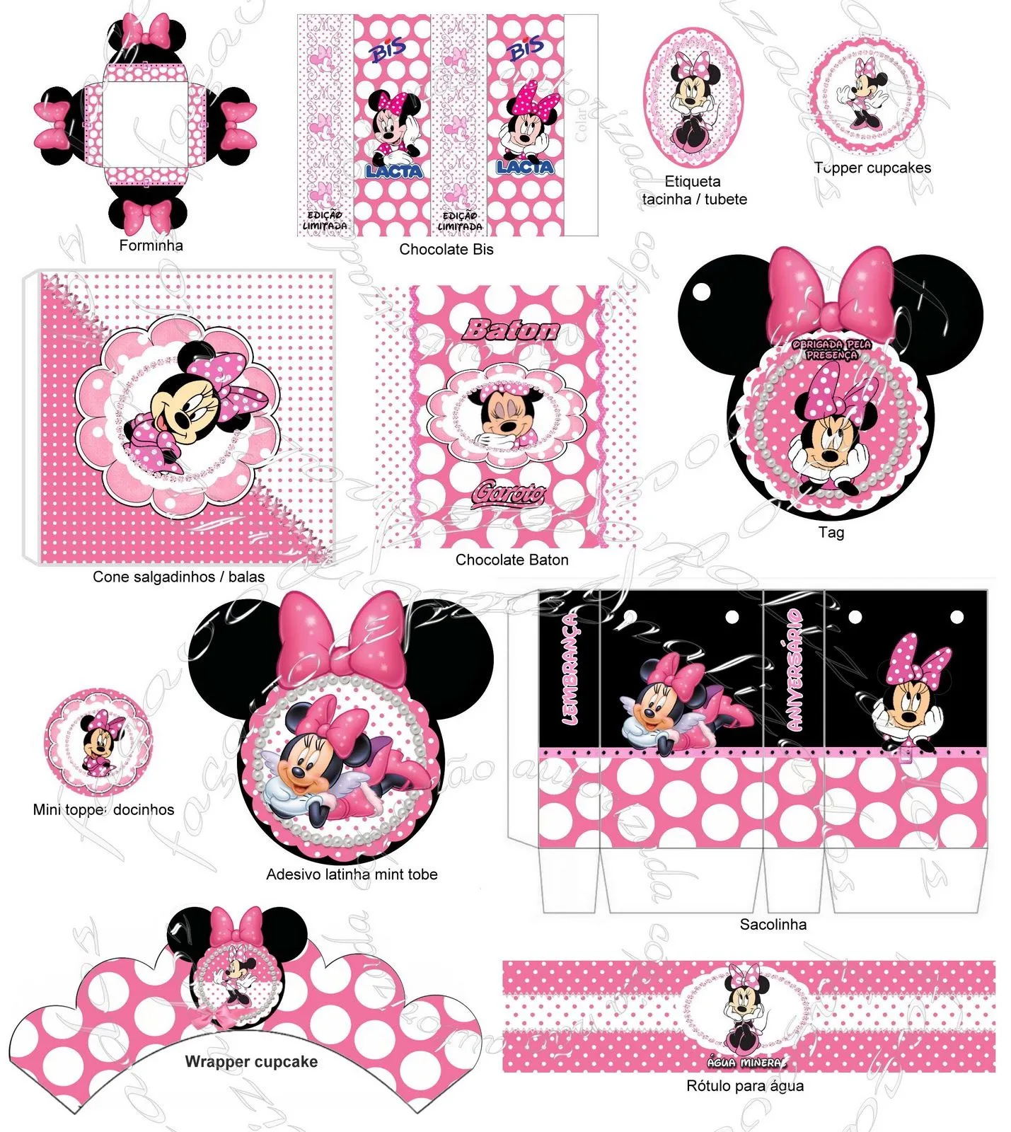 Faça você personalizados: Kit Festa Minnie rosa para imprimir