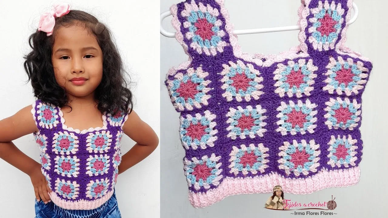 FÁCIL DE TEJER BLUSA A CUADROS PARA NIÑAS PASO A PASO /talla de 4 a 6 años todo  tejido a crochet - YouTube