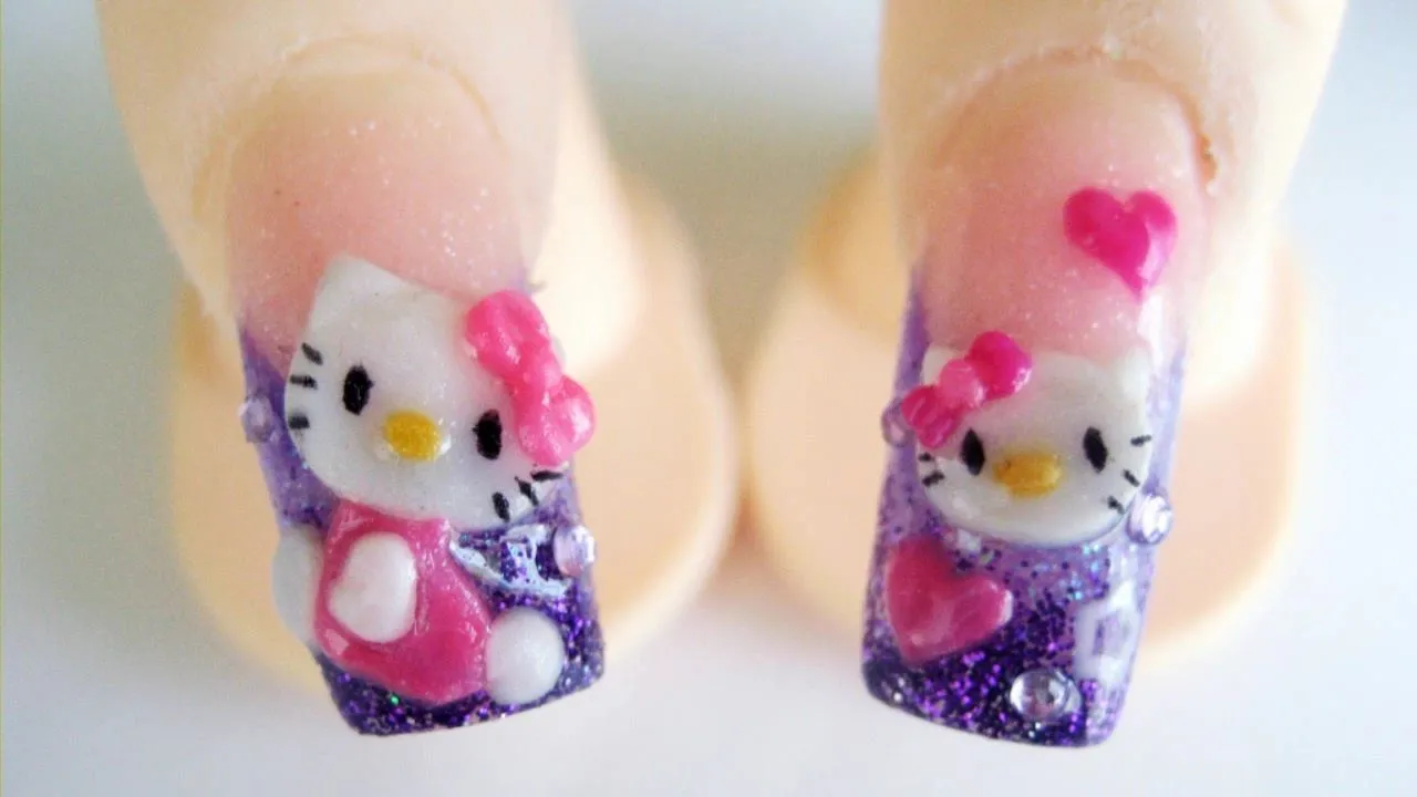 Fake Nails: Hello Kitty diseño de uñas acrilicas 3D relieve ...