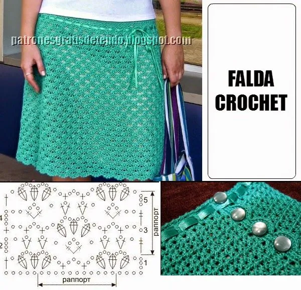 Falda Crochet con punto fácil - con esquema | Crochet y Dos agujas