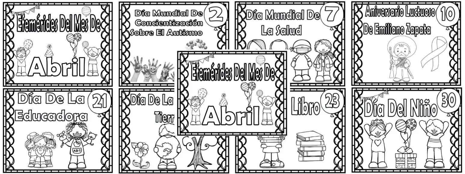 Fantásticos diseños de las efemérides del mes de abril en blanco y negro |  Educación Primaria