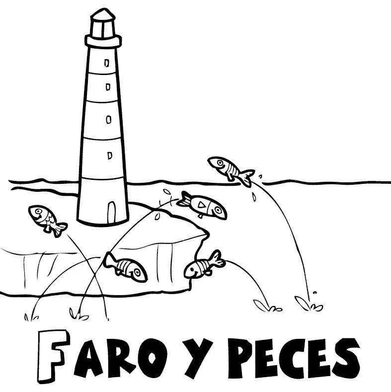 Faro y peces en verano: Dibujos para colorear