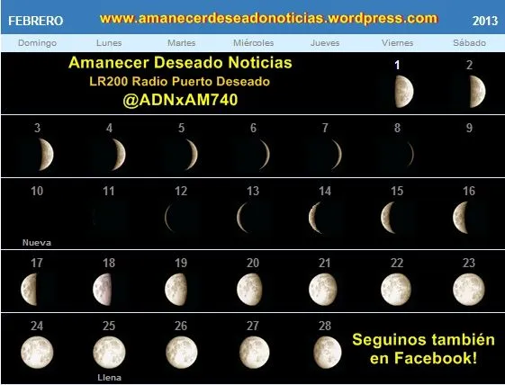 Fase lunar y tabla de mareas Febrero 2013 | Amanecer Deseado Noticias
