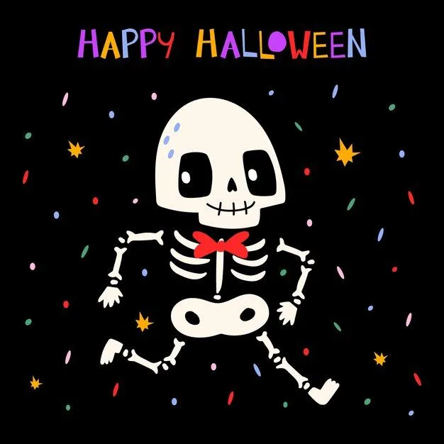 Feliz colección de halloween con lindo esqueleto con diferentes emociones e  inscripción de movimiento y | Vector Premium