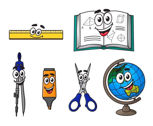 Feliz de dibujos animados los útiles escolares — Vector stock ...