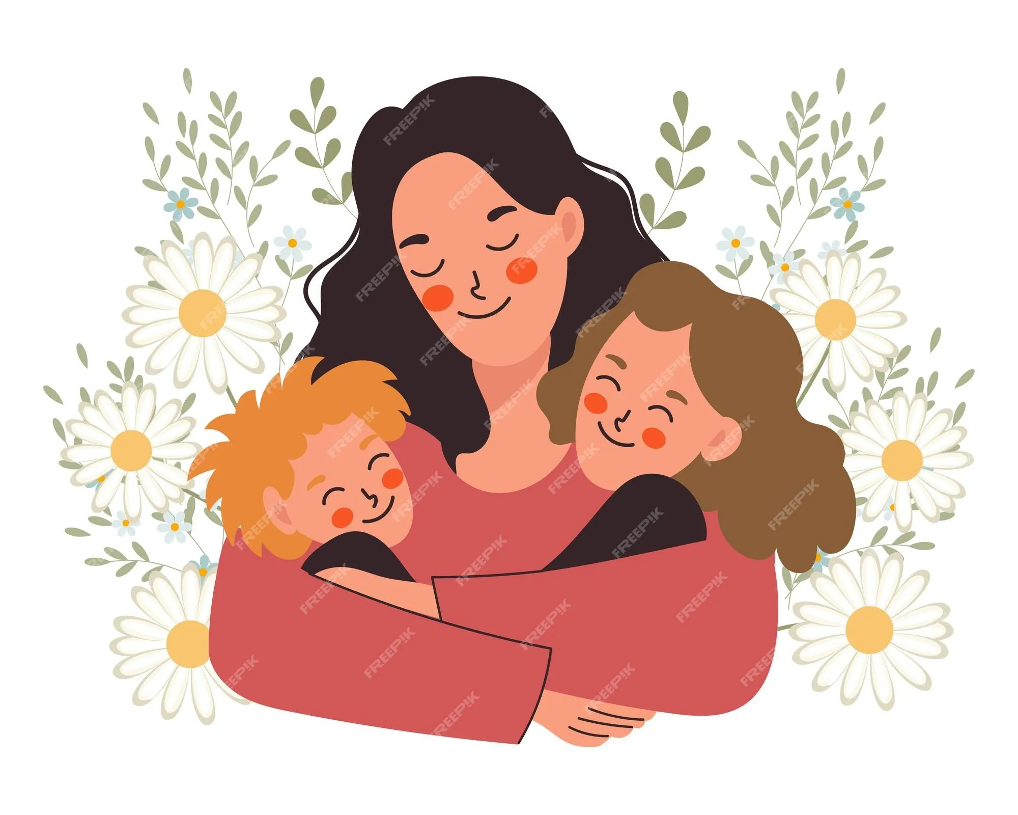 Feliz madre de familia con hijos hijo e hija día de la familia día de la  madre ilustración de dibujos animados | Vector Premium