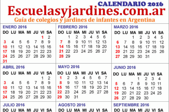 Feriados 2016 Argentina: almanaque para imprimir