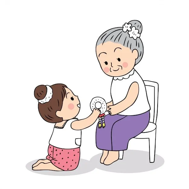 Festival de songkran de dibujos animados lindo tailandia. chica pagar  respeto a la abuela. | Vector Premium