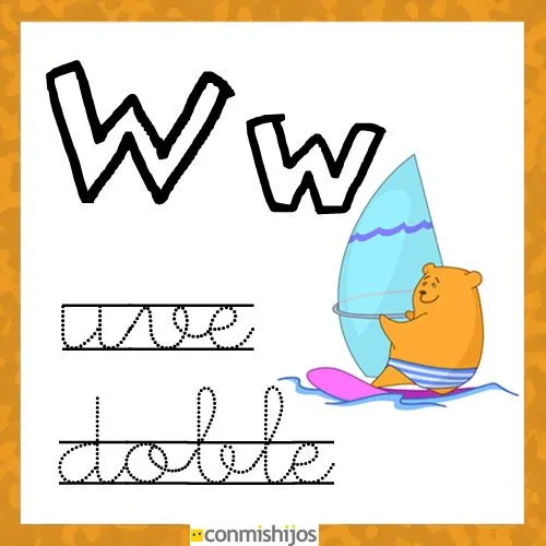 Fichas para aprender las letras y colorear. Letra W