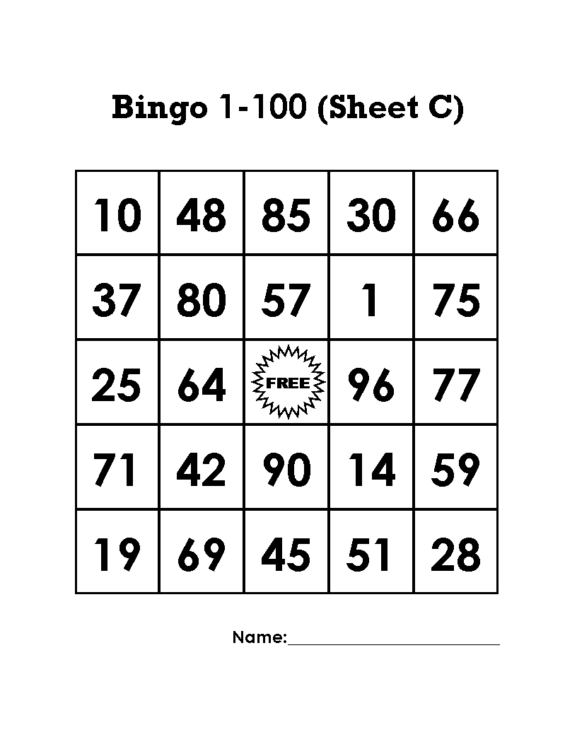 Fichas de Inglés para niños: Bingo numbers to print