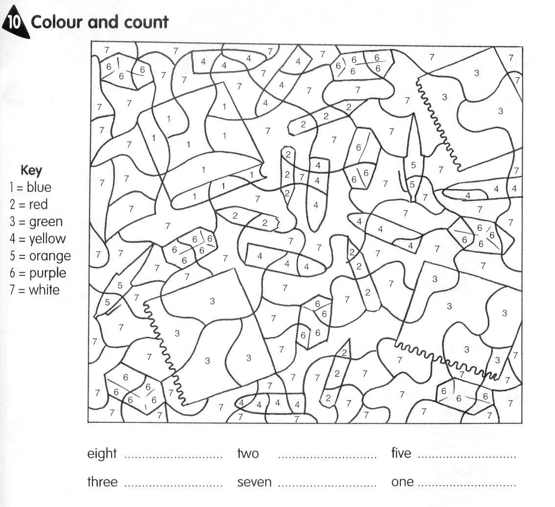 Fichas de Inglés para niños: Colours by numbers Fichas de Inglés para niños: Colours by numbers
