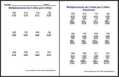 Fichas de multiplicaciones de Matemática...
