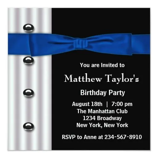 Fiesta de cumpleaños para hombre del negro azul de invitación 5.25 ...