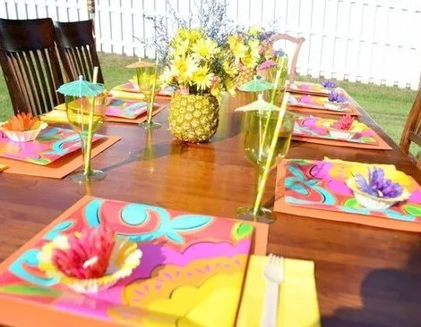 Decoración de mesa para fiesta hawaiana - Imagui