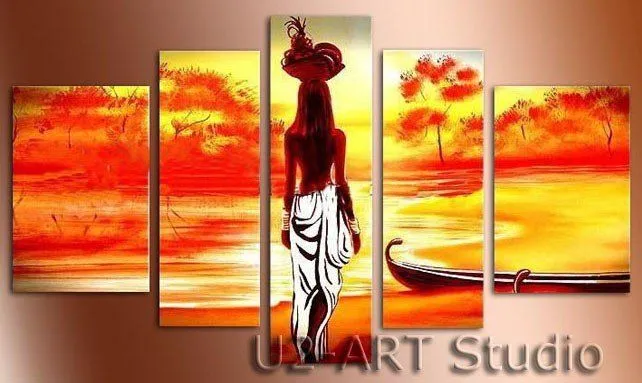 Figuras africanas pinturas al óleo moderna pintura roja decoración ...