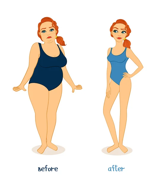 Figuras de la mujer gorda y delgada — Vector stock © macrovector ...