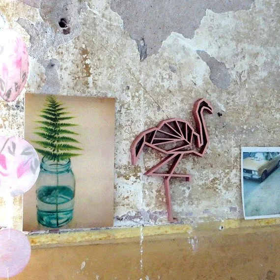 flamingo 3D Origami wood motive by NOGALLERY on Etsy