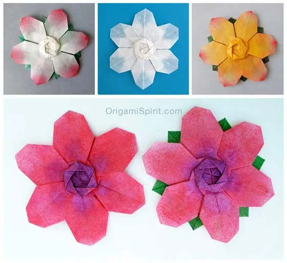 Flor en origami – seis pétalos. Copo de nieve decorativo para Navidad