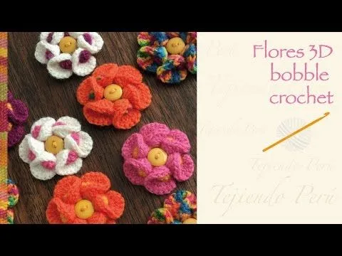 Flores 3D bobble crochet / English subtitles: Bobble crochet 3D ...