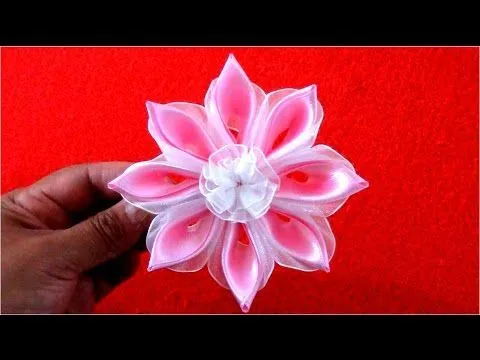 Flores caladas en cintas de raso y organza para el cabello - YouTube