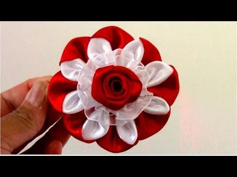 Flores exóticas de dos colores en cintas de raso y organza - YouTube