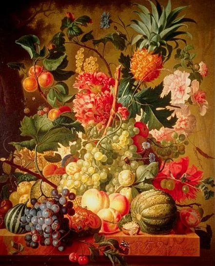 Flores y frutas al óleo con estilo barroco | Pintura y Artistas