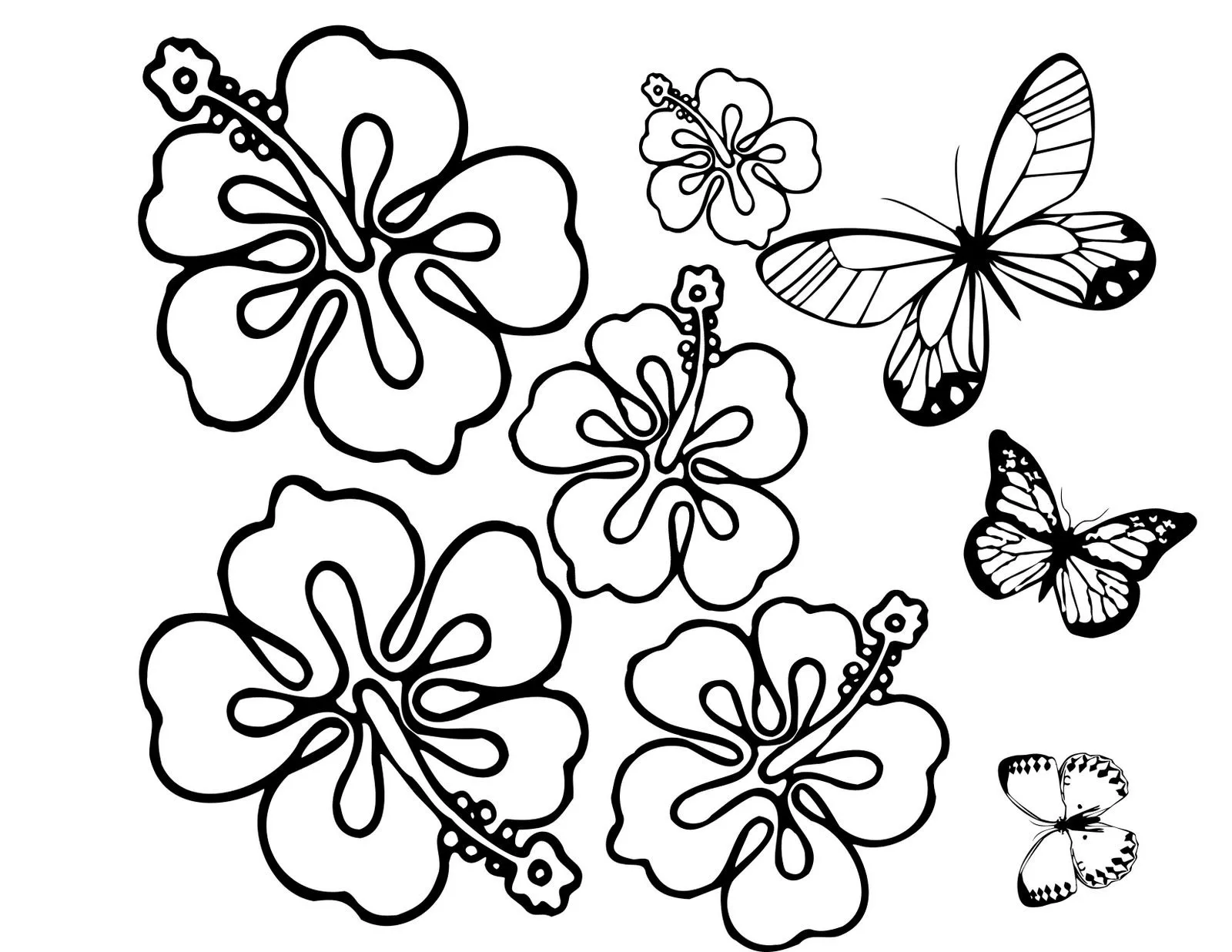 Flores y mariposas listas para colorear, pintar, o llenar con bolitas ...