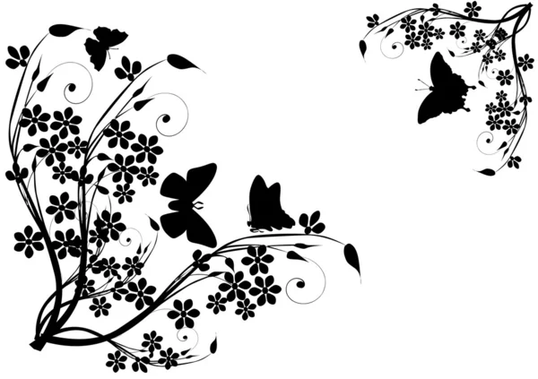 cuatro flores y mariposas negras — Vector stock © Dr.PAS #6327635